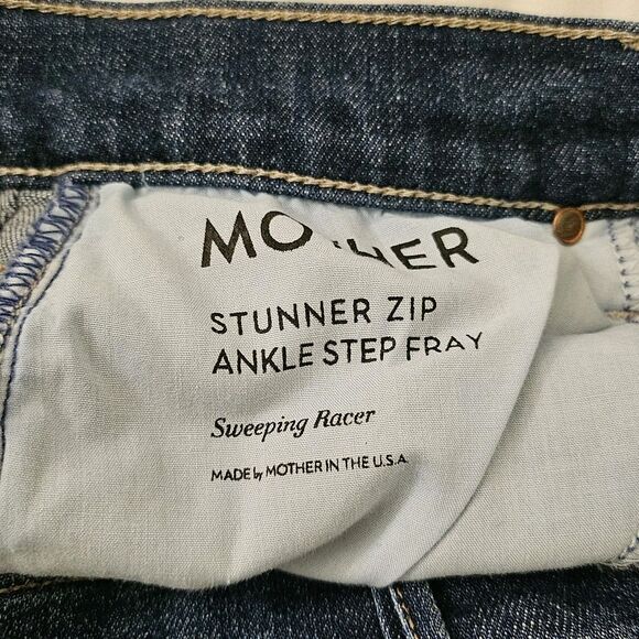 Mother Jeans 25 Blue Stunner Zip Ankle Step Fray Raw Hem Sweeping Racer Stretch - Picture 4 of 12